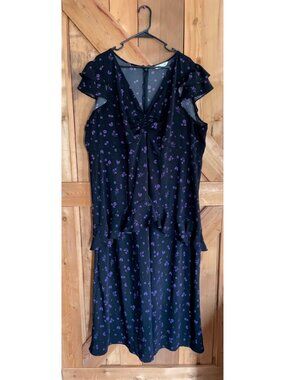 Old Navy Anna Sui Floral Dress Flutter Sleeve Ruffle Black Purple Whimsigoth, 3X